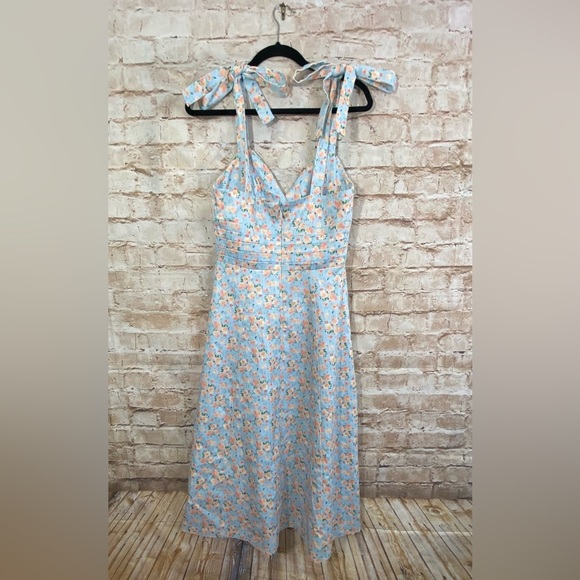 Lavish Alice Aria Pleated Tie Strap Midi Dress Blue Floral Size 6 NEW - Picture 7 of 10